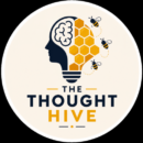 the thought logo featuring head with brain and honeycomb and bees